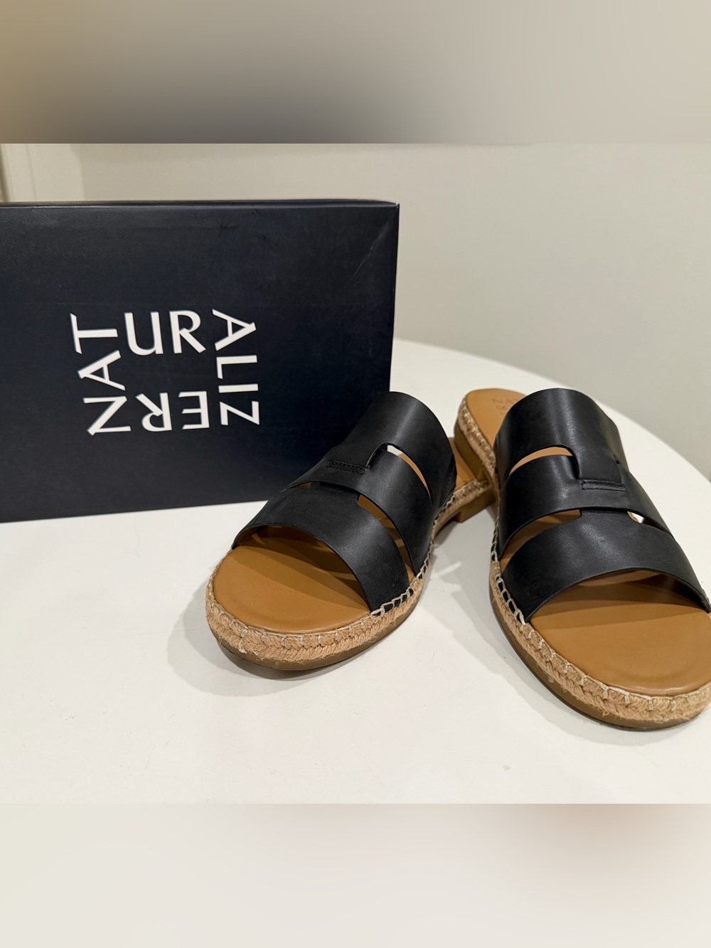 NATURALIZER ARDEN BLACK LEATHER SLIDE SIZE US 12M EU 42